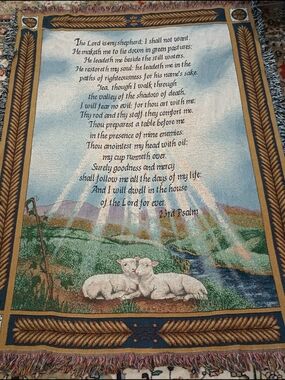 Psalm 23 Shepherd Tapestry Throw Blanket - Blue/Green Cotton 50x60 Religious